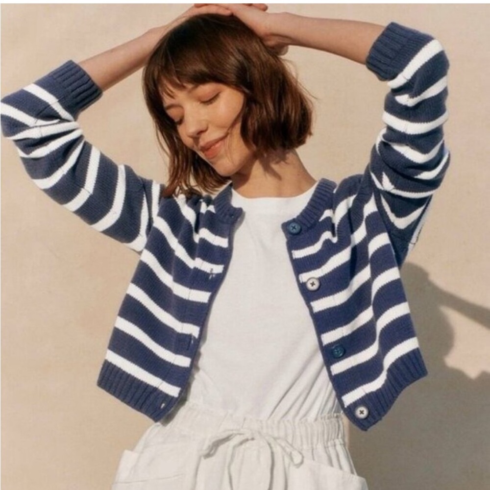 NWT- Splendid Rowena Cardigan navy and white nautical stripe pattern